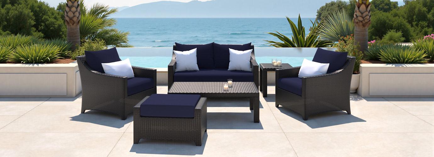 Deco™ 6 Piece Sunbrella® Outdoor Love & Club Seating Set - Navy Blue