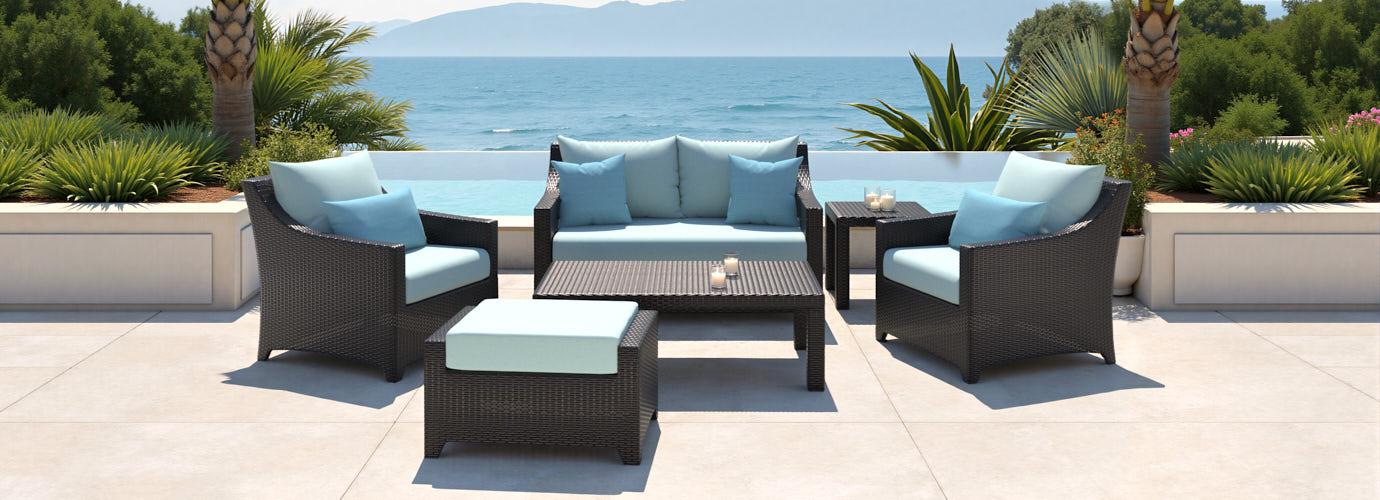 Deco™ 6 Piece Sunbrella® Outdoor Love & Club Seating Set - Spa Blue