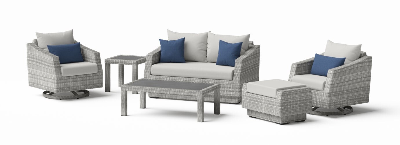 Cannes™ 6 Piece Sunbrella® Outdoor Love & Motion Club Seating Set - Bliss Ink