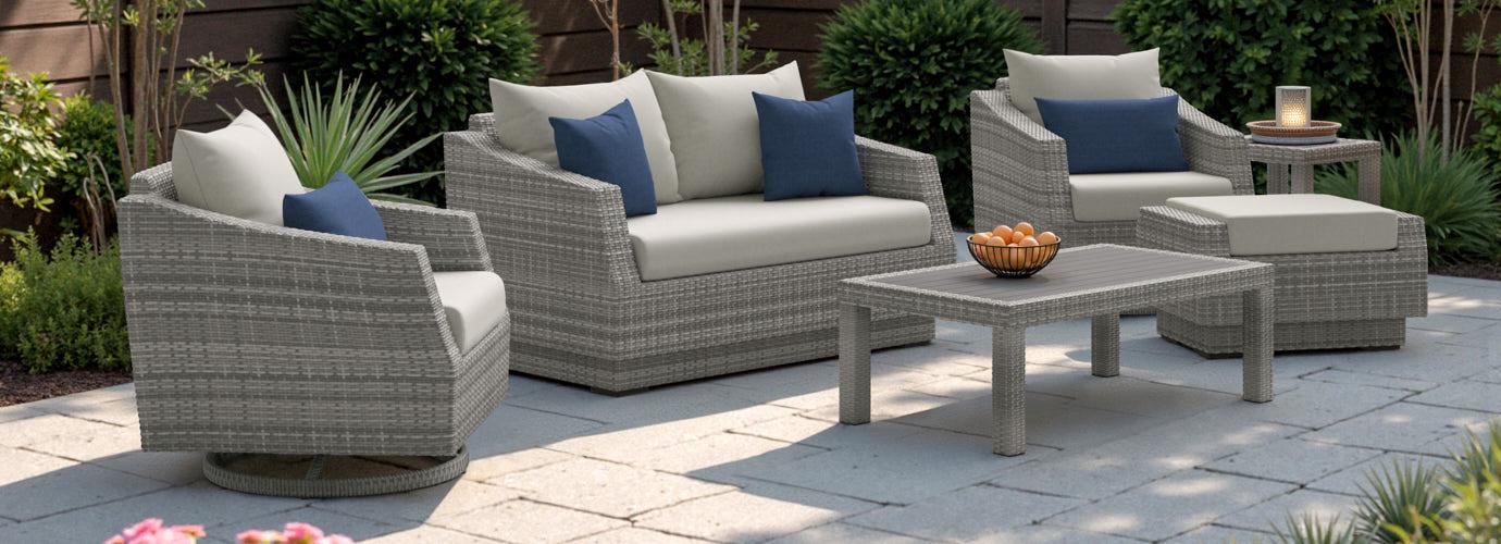 Cannes™ 6 Piece Sunbrella® Outdoor Love & Motion Club Seating Set - Bliss Ink