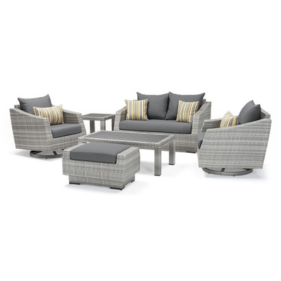 Cannes™ 6 Piece Sunbrella® Outdoor Love & Motion Club Seating Set - Charcoal Gray