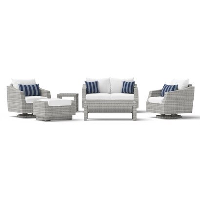Cannes™ 6 Piece Sunbrella® Outdoor Love & Motion Club Seating Set - Centered Ink