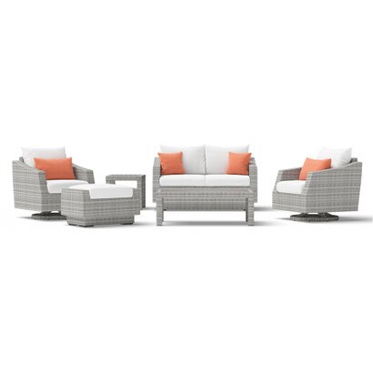 Cannes™ 6 Piece Sunbrella® Outdoor Love & Motion Club Seating Set - Cast Coral