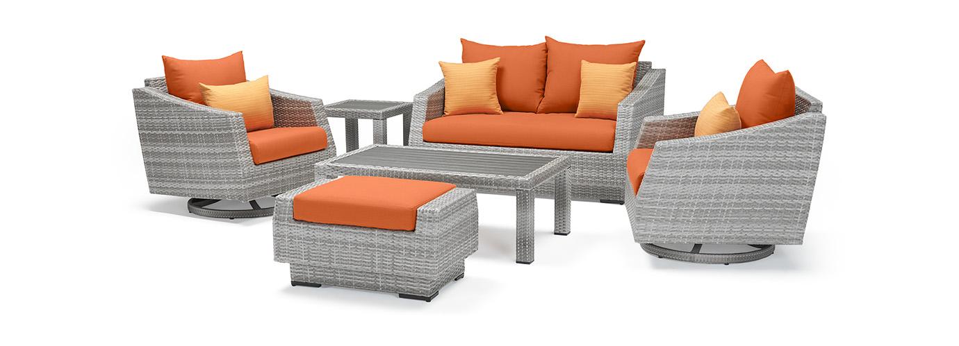 Cannes™ 6 Piece Sunbrella® Outdoor Love & Motion Club Seating Set - Tikka Orange
