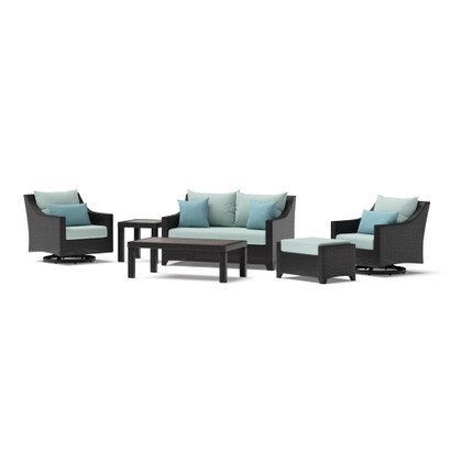 Deco™ 6 Piece Sunbrella® Outdoor Love & Motion Club Seating Set - Spa Blue