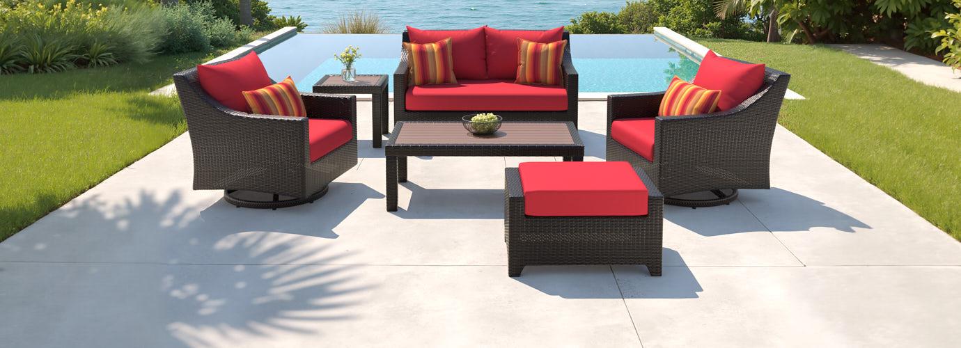 Deco™ 6 Piece Sunbrella® Outdoor Love & Motion Club Seating Set - Sunset Red