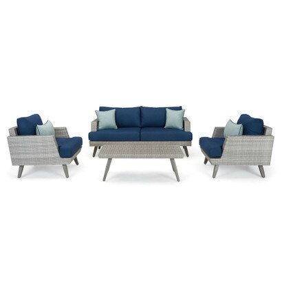 Portofino® Casual 4 Piece Sunbrella® Outdoor Loveseat Group - Laguna Blue