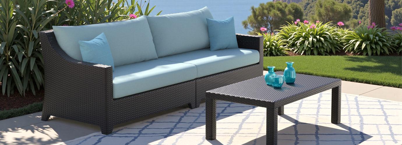 Deco™ 2 Piece 96in Sunbrella® Outdoor Sofa - Spa Blue