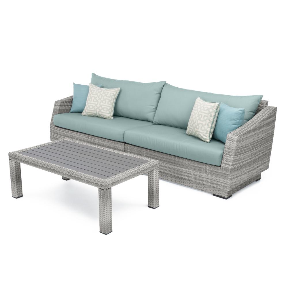 Cannes Sunbrella Outdoor Sofa & Coffee Table - Spa Blue