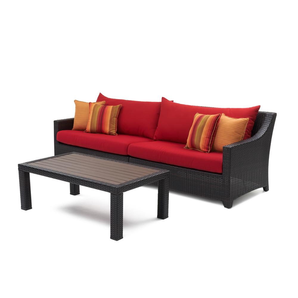 Deco™ Sofa & Deluxe Coffee Table - Sunset Red