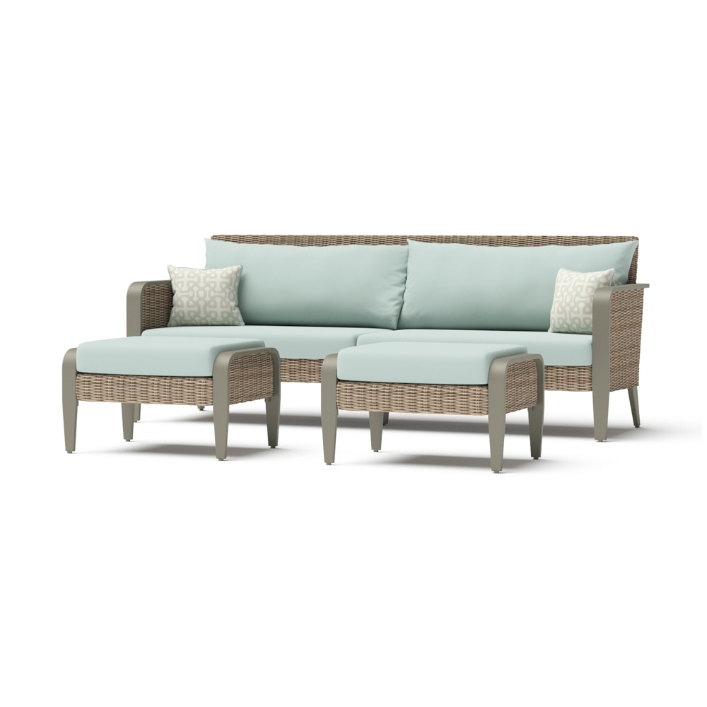 Grantina™ 88in Sofa and Ottomans - Spa Blue