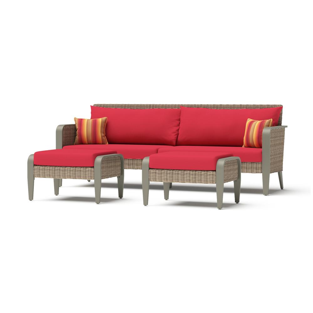 Grantina™ 88in Sofa and Ottomans - Sunset Red