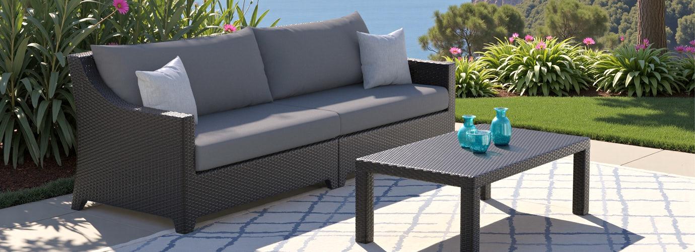 Deco™ Sunbrella® Outdoor Sofa & Coffee Table - Charcoal Gray