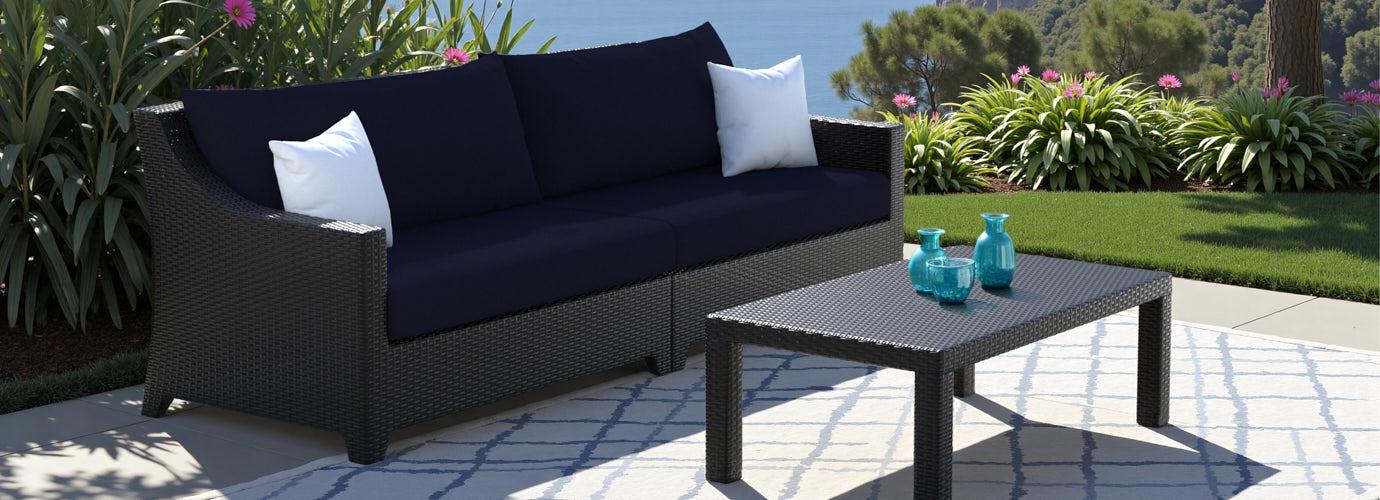 Deco™ Sunbrella® Outdoor Sofa & Coffee Table - Navy Blue