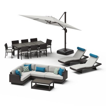 Portofino® Comfort 18 Piece Sunbrella® Outdoor Patio Sectional Seating & Dining Set With Umbrella - Dove Gray