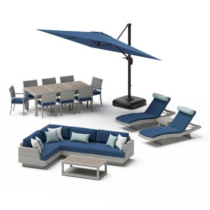 Portofino® Comfort 18 Piece Sunbrella® Outdoor Patio Sectional Seating & Dining Set With Umbrella