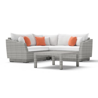 Cannes™ 4 Piece Sunbrella® Outdoor Sectional & Table - Cast Coral