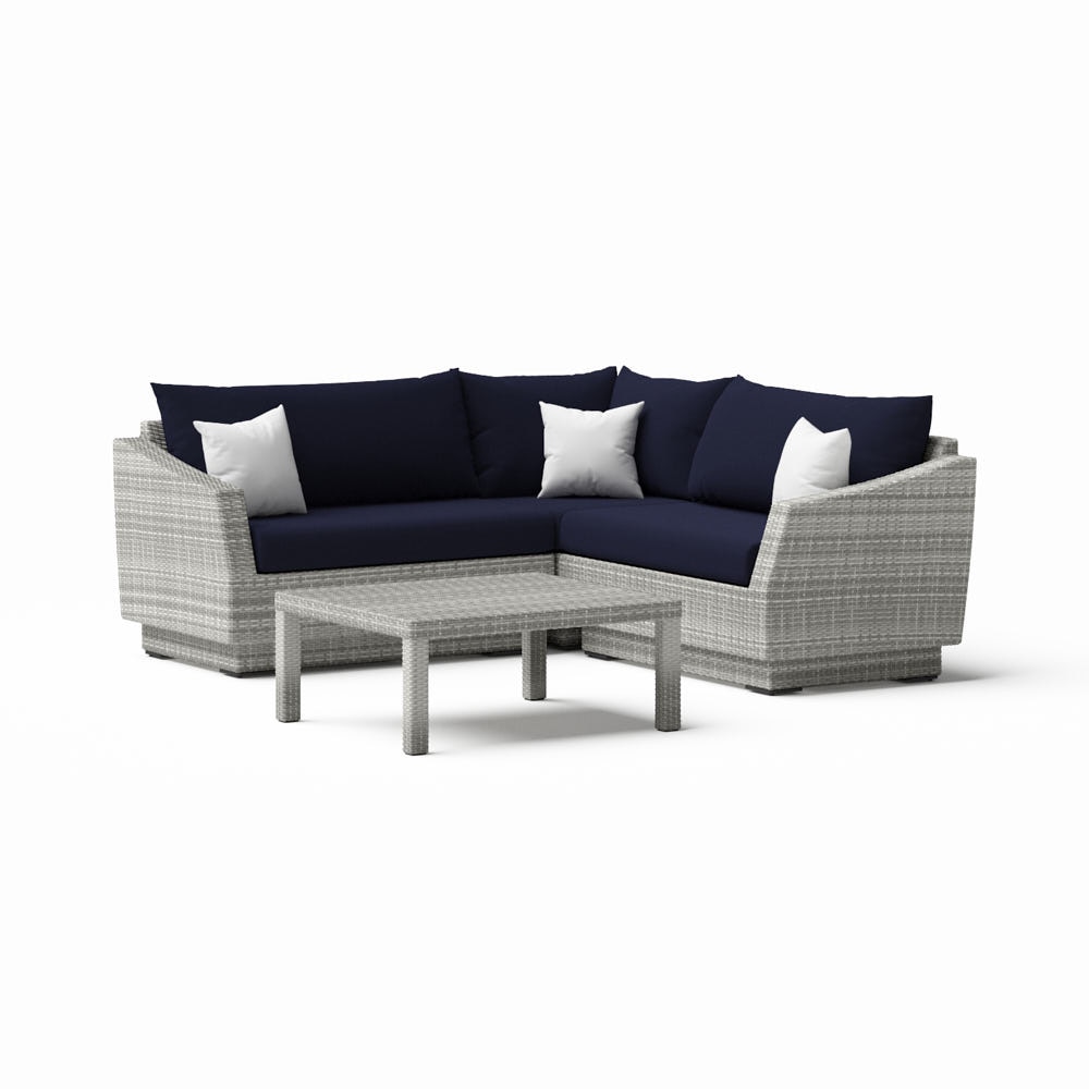 Cannes™ 4 Piece Sunbrella® Outdoor Sectional & Table - Navy Blue