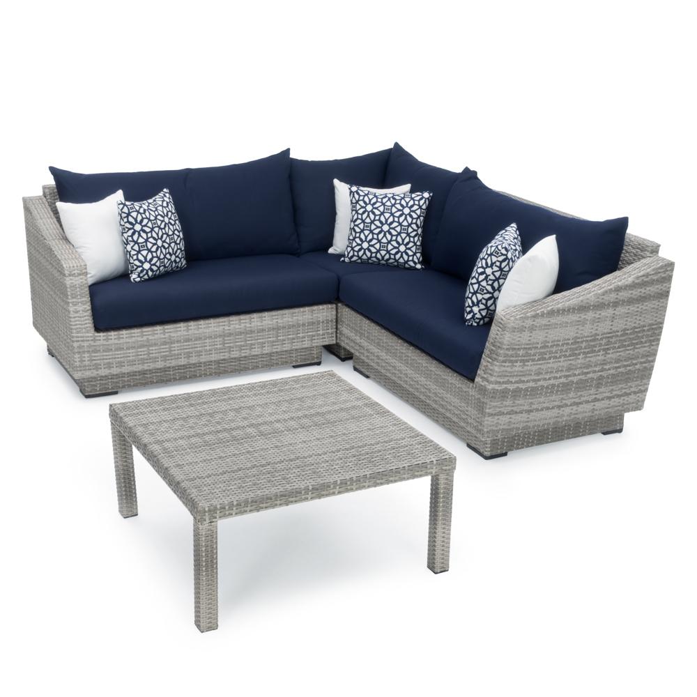 Cannes™ 4 Piece Sunbrella® Outdoor Sectional & Table - Navy Blue