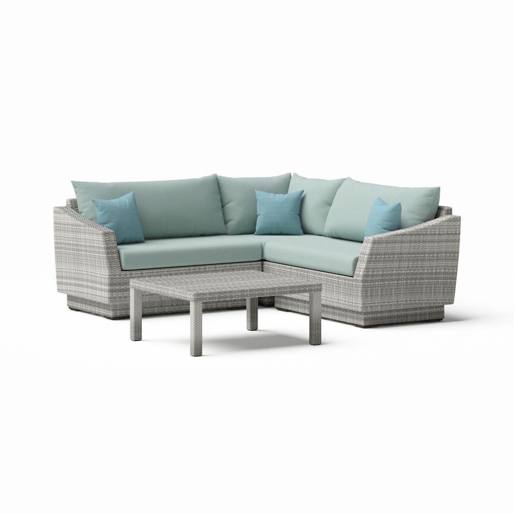 Cannes™ 4 Piece Sunbrella® Outdoor Sectional & Table - Spa Blue