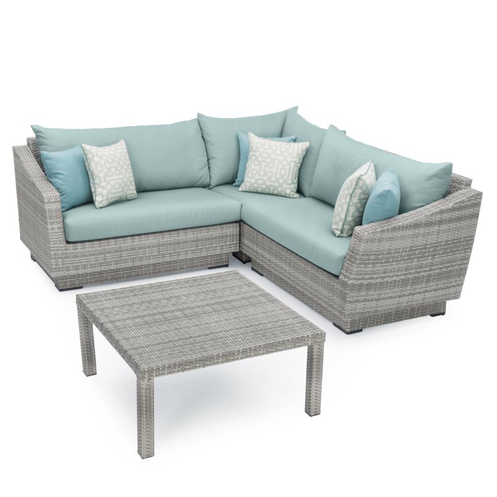 Cannes™ 4 Piece Sunbrella® Outdoor Sectional & Table - Spa Blue