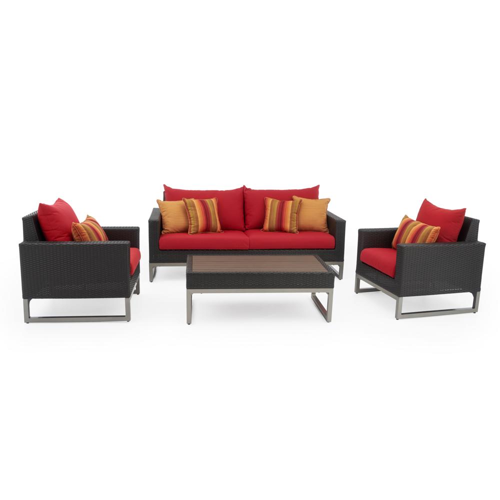 Milo™ Espresso 4 Piece Sunbrella® Outdoor Seating Set - Sunset Red