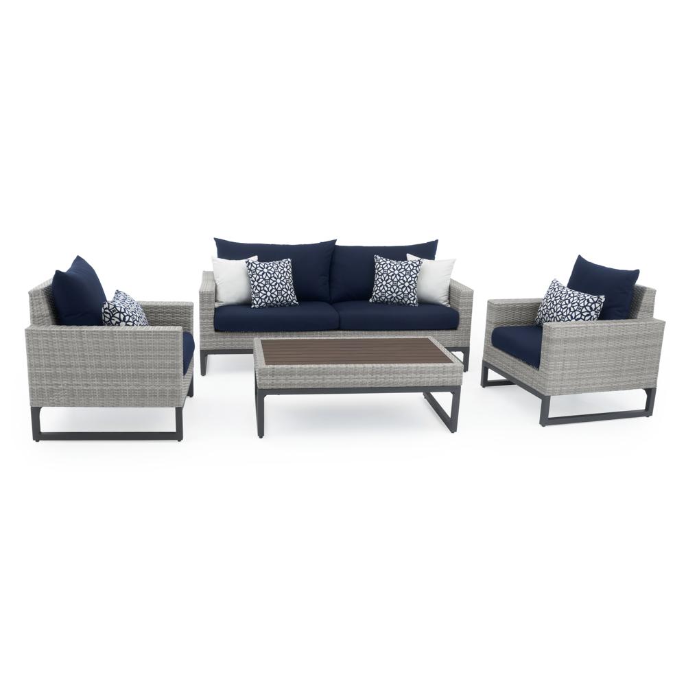 Milo™ Gray 4 Piece Sunbrella® Outdoor Seating Set - Navy Blue