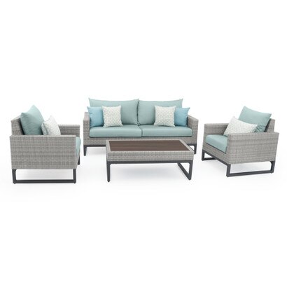 Milo™ Gray 4 Piece Sunbrella® Outdoor Seating Set - Spa Blue