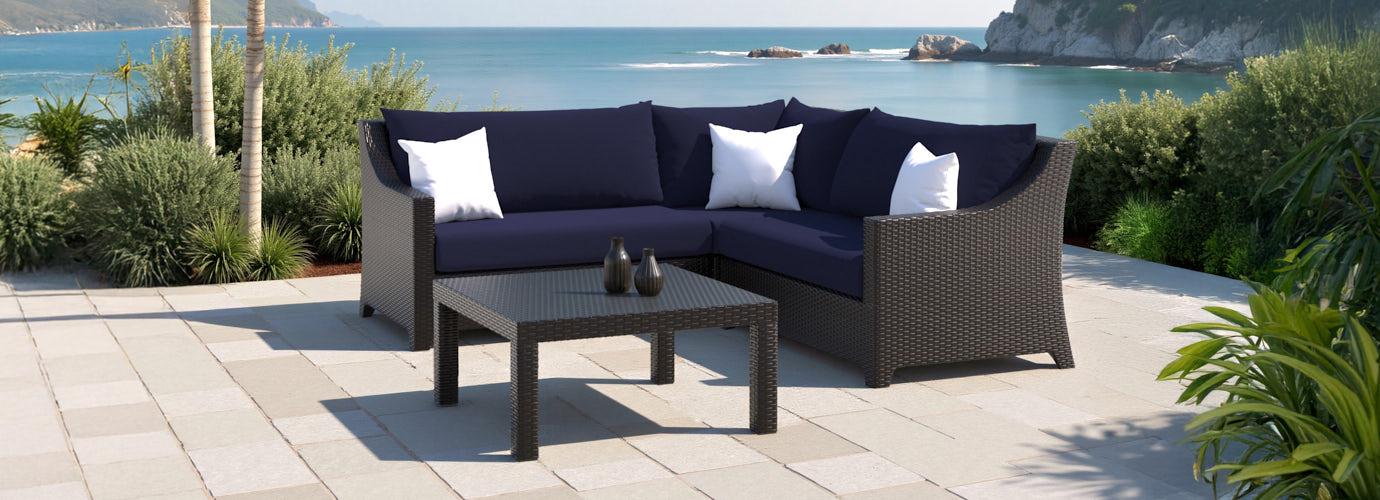 Deco™ 4 Piece Sunbrella® Outdoor Sectional & Table - Navy Blue