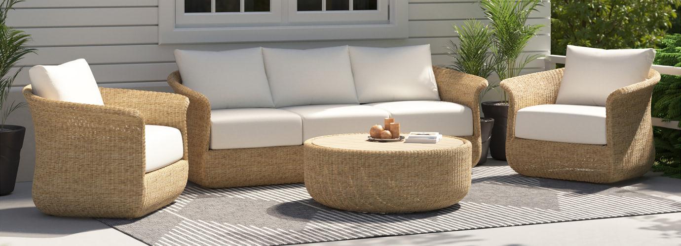 Sedona 4 Piece Resin Wicker Outdoor Patio Deep Seating Set - Thumbnail 3