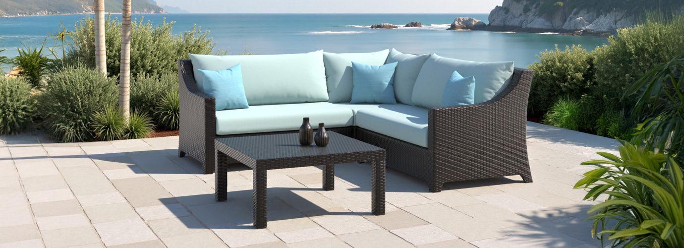 Deco™ 4 Piece Sunbrella® Outdoor Sectional & Table - Spa Blue