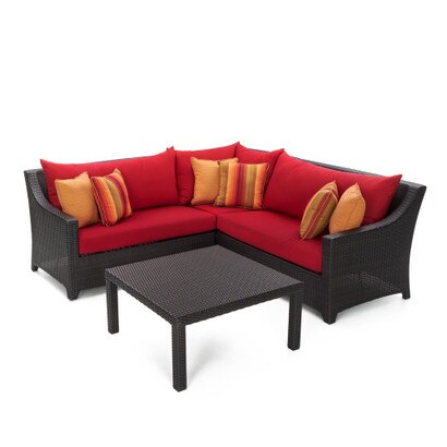 Deco™ 4 Piece Sunbrella® Outdoor Sectional & Table - Sunset Red
