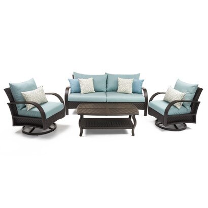 Barcelo™ 4 Piece Outdoor Patio Motion Club & Sofa Set - Spa Blue