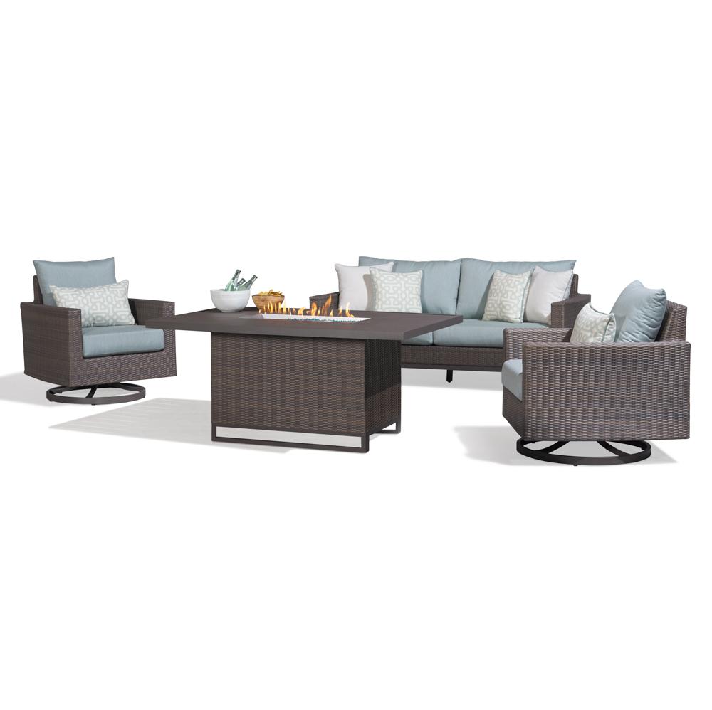 Milea™ 4 Piece Sunbrella® Outdoor Motion Fire Seating Set - Mist Blue