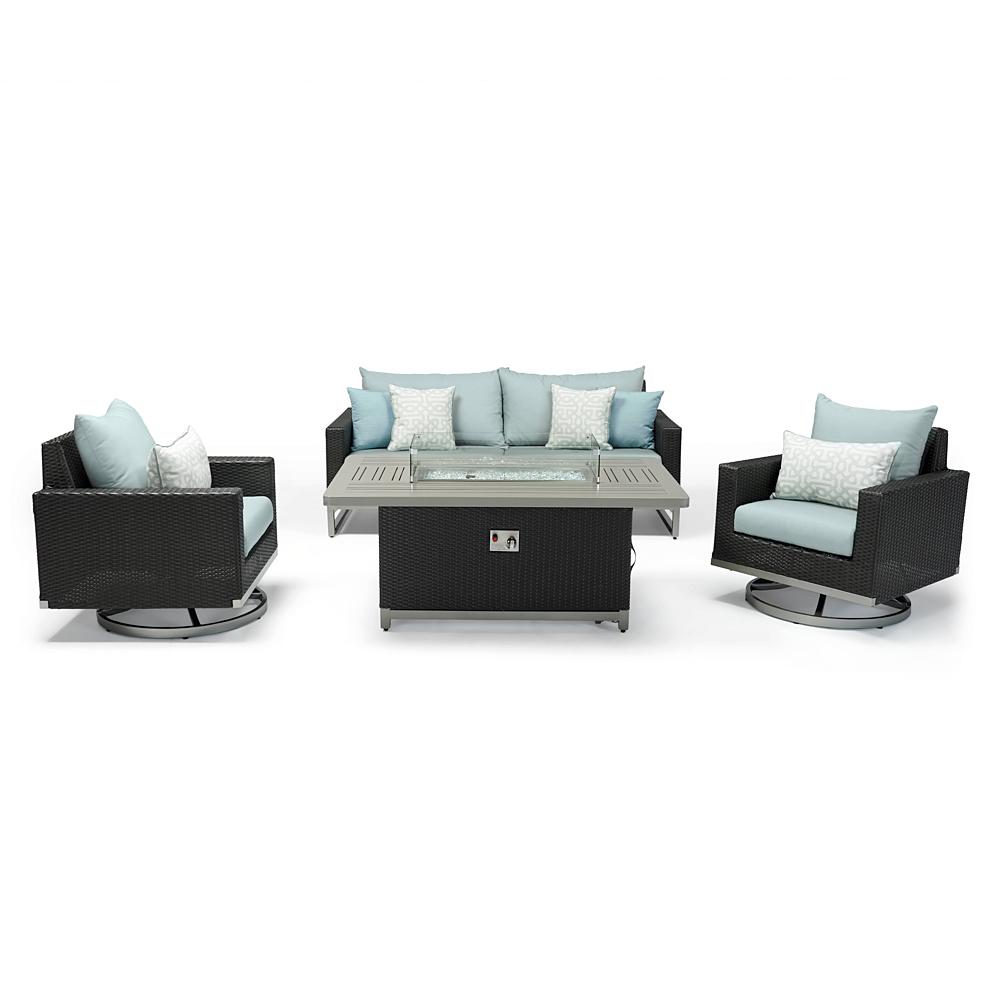 Milo™ Espresso 4 Piece Sunbrella® Outdoor Motion Fire Set - Spa Blue