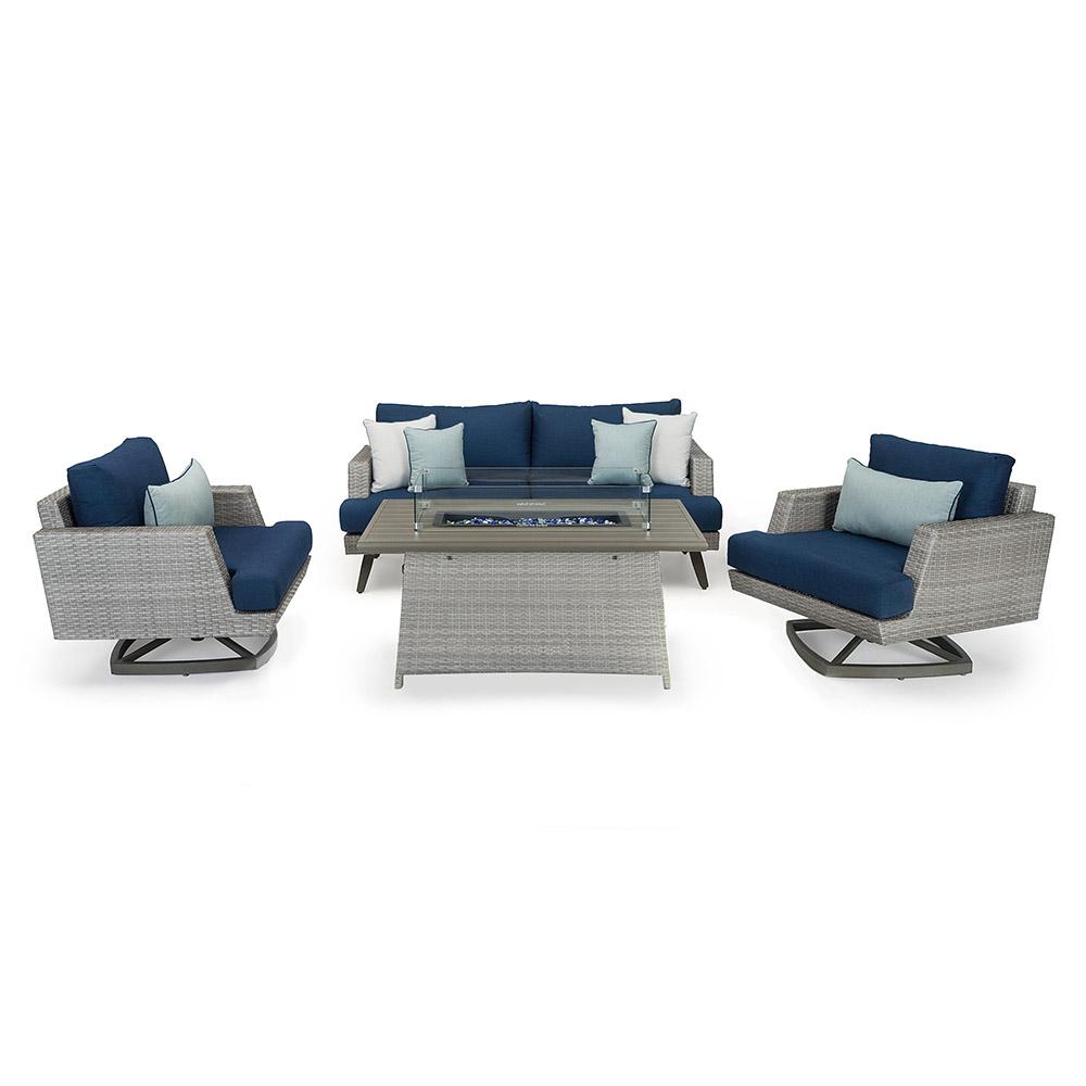 Portofino® Casual 4 Piece Sunbrella® Outdoor Motion Fire Seating Set - Laguna Blue