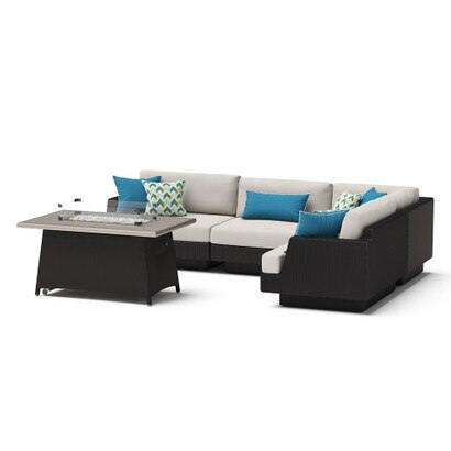 Portofino® Comfort 5 Piece Sunbrella® Outdoor Sectional Fire Seating Set - Dove Gray