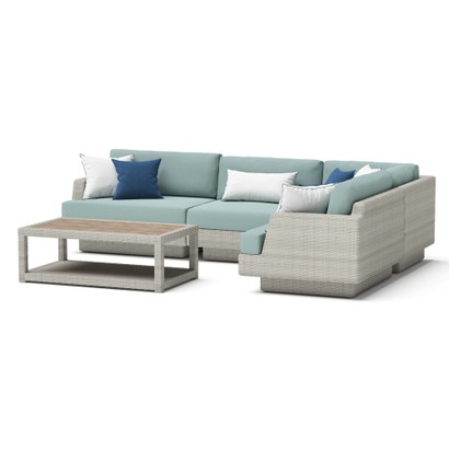 Portofino® Comfort 5 Piece Sunbrella® Outdoor Sectional Seating Set - Spa Blue