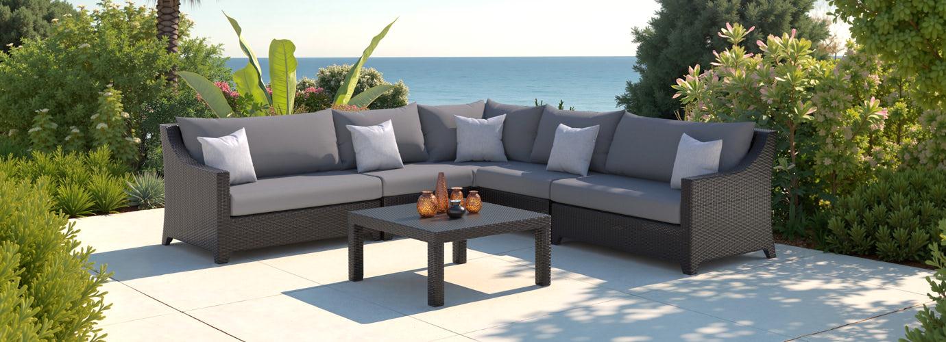 Deco™ 6 Piece Sunbrella® Outdoor Sectional & Table - Charcoal Gray