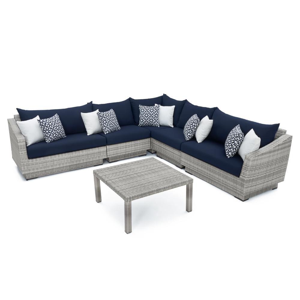 Cannes™ 6 Piece Sunbrella® Outdoor Sectional & Table - Navy Blue
