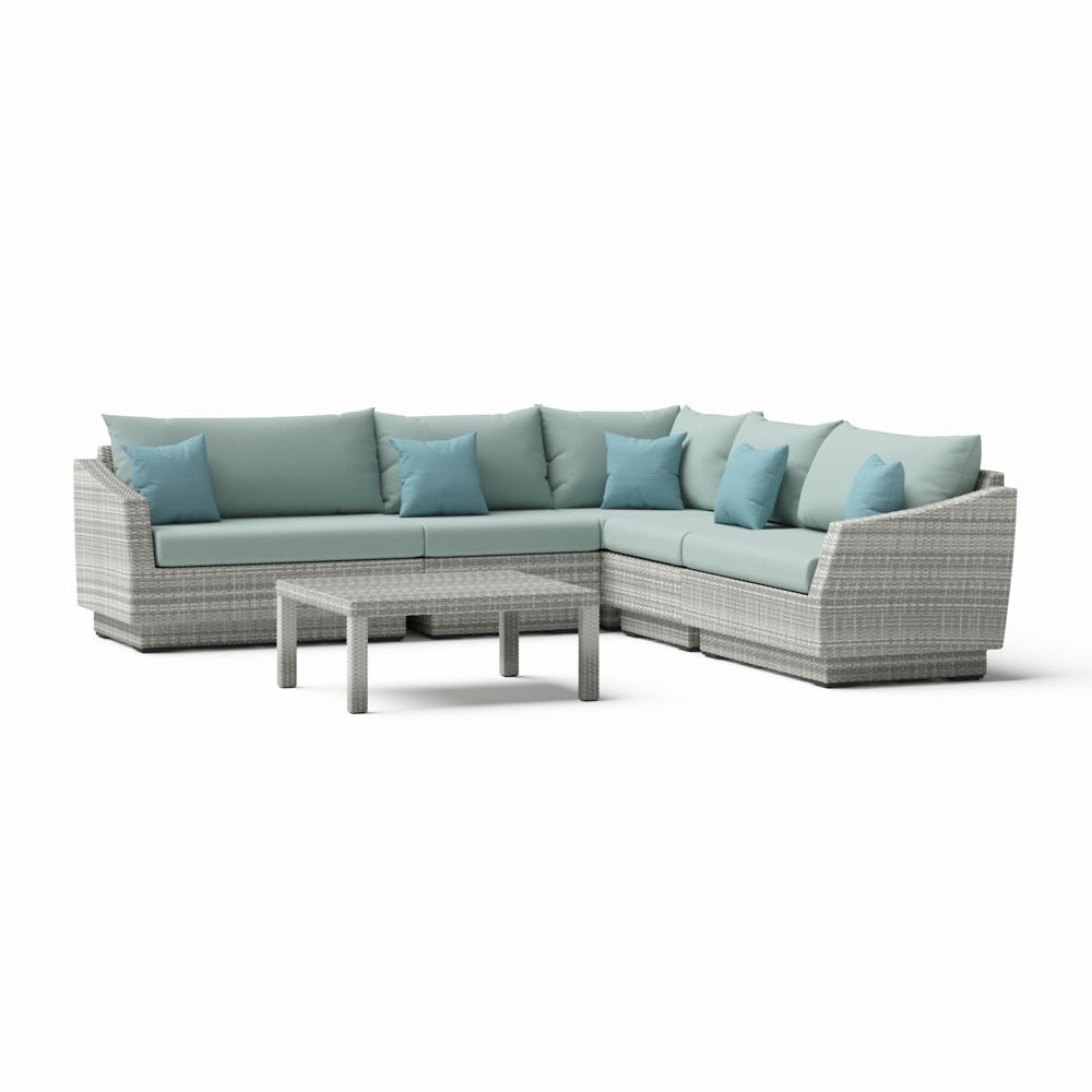 Cannes™ 6 Piece Sunbrella® Outdoor Sectional & Table - Spa Blue