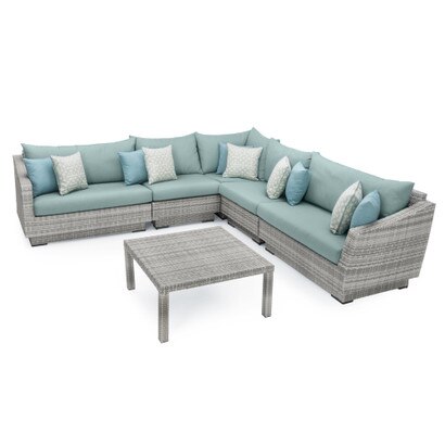 Cannes™ 6 Piece Sunbrella® Outdoor Sectional & Table - Spa Blue