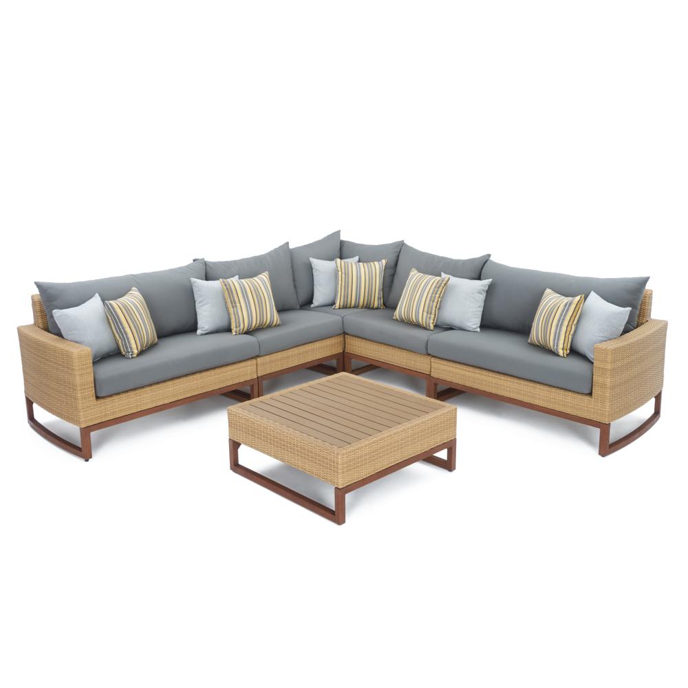 Mili™ 6 Piece Sunbrella® Outdoor Sectional & Table - Charcoal Gray