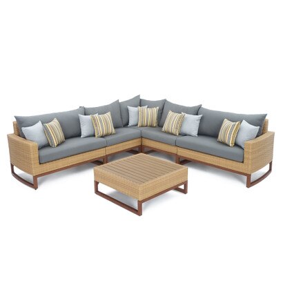 Mili™ 6 Piece Sunbrella® Outdoor Sectional & Table - Charcoal Gray