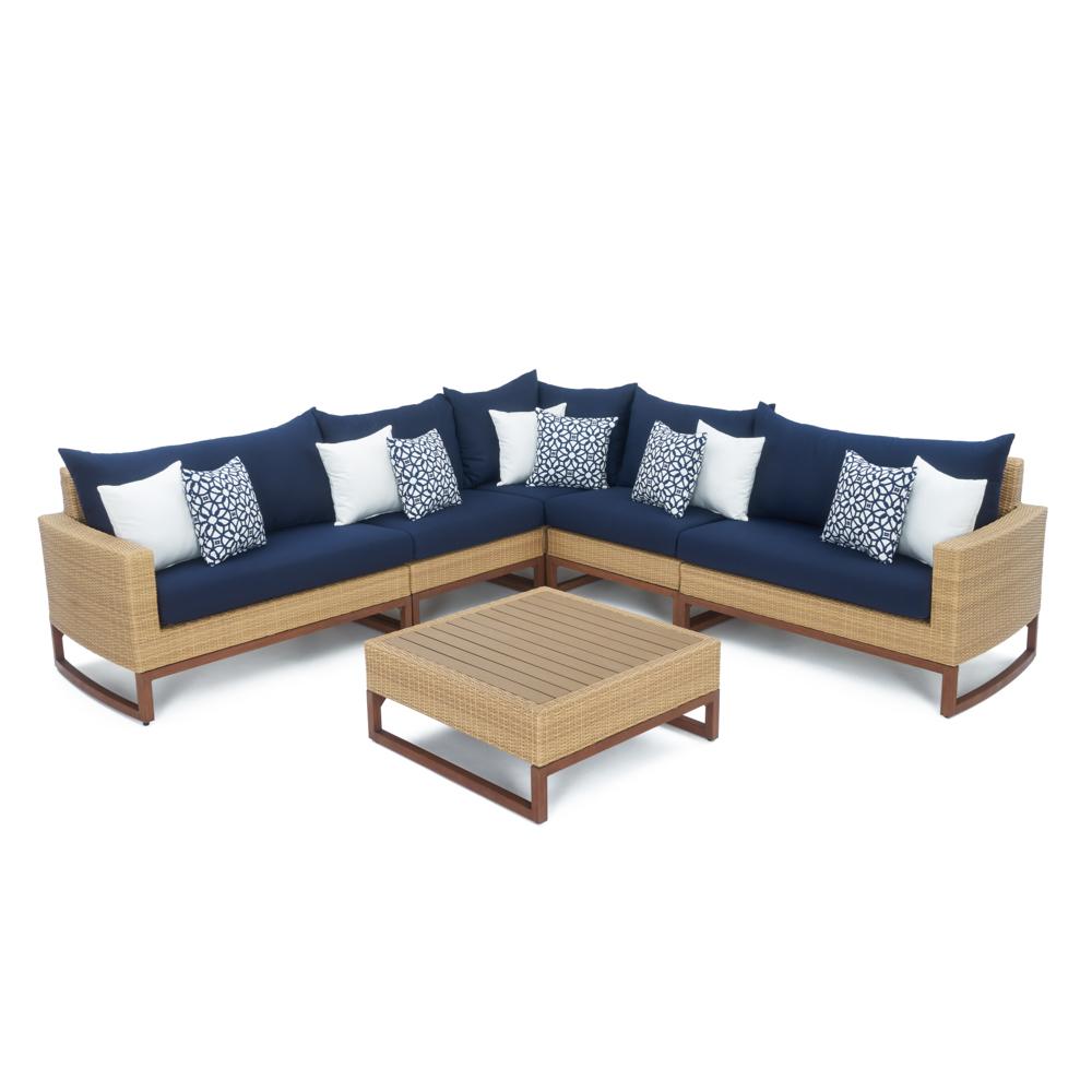 Mili™ 6 Piece Sunbrella® Outdoor Sectional & Table - Navy Blue