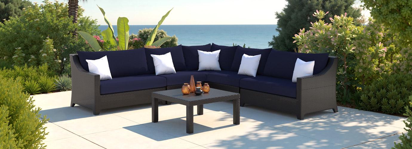 Deco™ 6 Piece Sunbrella® Outdoor Sectional & Table - Navy Blue