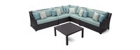 Deco™ 6 Piece Sunbrella® Outdoor Sectional & Table Set - Spa Blue