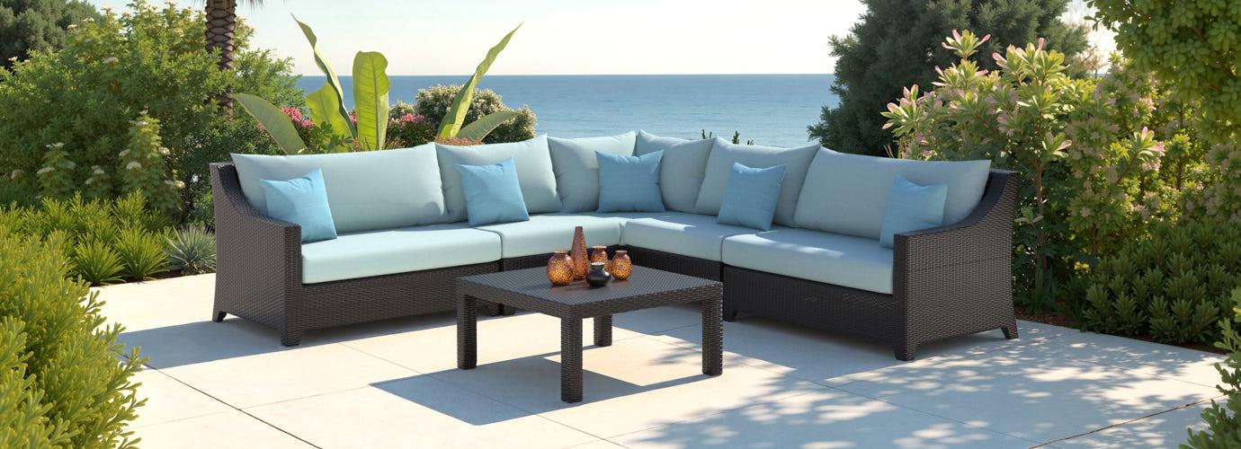 Deco™ 6 Piece Sunbrella® Outdoor Sectional & Table - Spa Blue