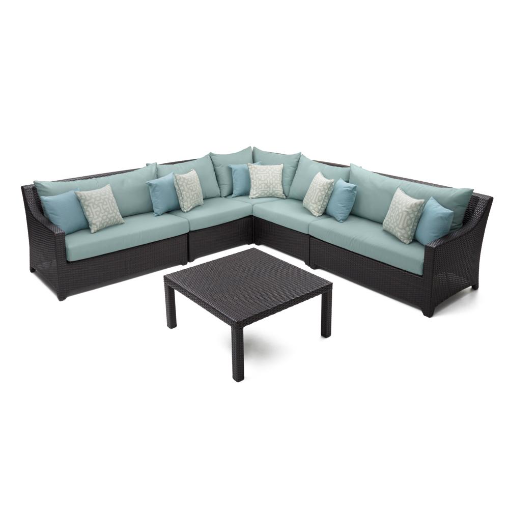 Deco™ 6 Piece Sunbrella® Outdoor Sectional & Table Set - Spa Blue