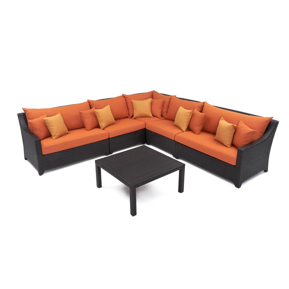 Deco™ 6 Piece Sunbrella® Outdoor Sectional & Table Set - Tikka Orange
